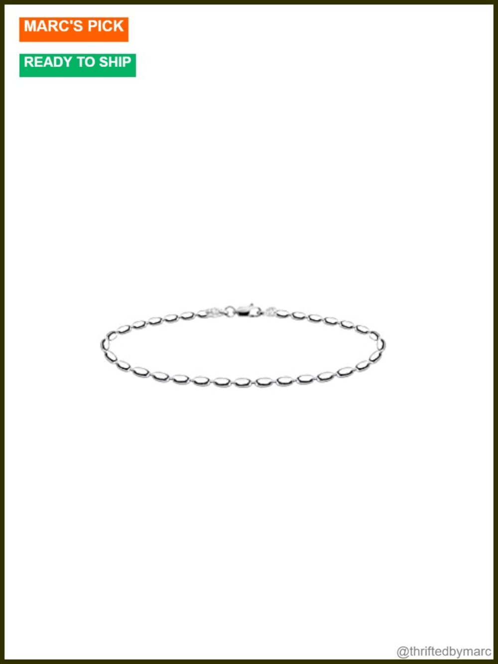 925 Sterling Silver Oval Rice Bead Strand Chain Bracelet